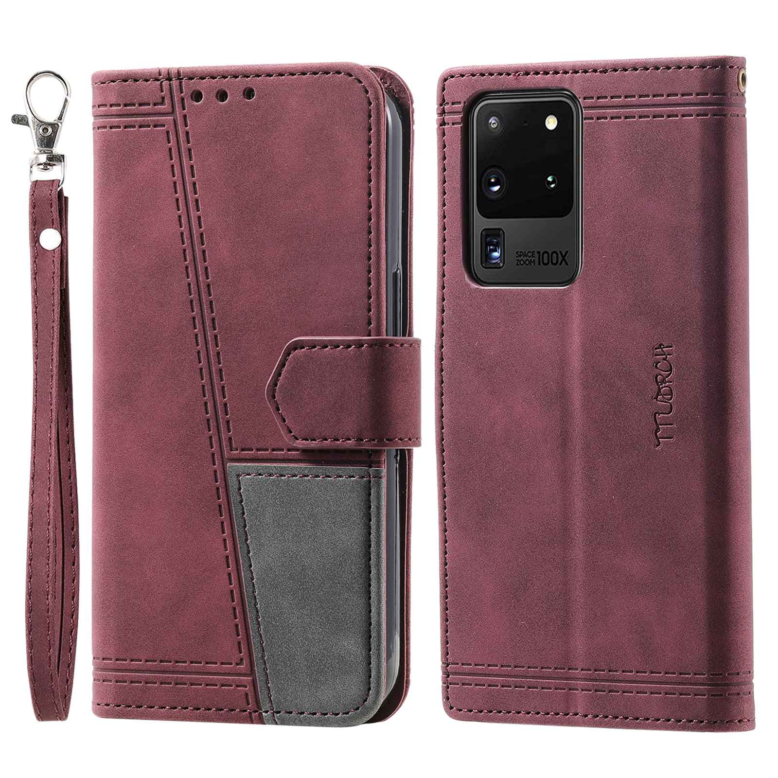 TTUDRCH For Samsung Galaxy S20 Ultra 4G/5G 004 Splicing Skin-touch PU Leather RFID Blocking Phone Case Wallet Stand Cover - Wine Red TTUDRCH For Samsung Galaxy S20 Ultra 4G/5G 004 Splicing Skin-touch PU Leather RFID Blocking Phone Case Wallet Stand Cover - Wine Red